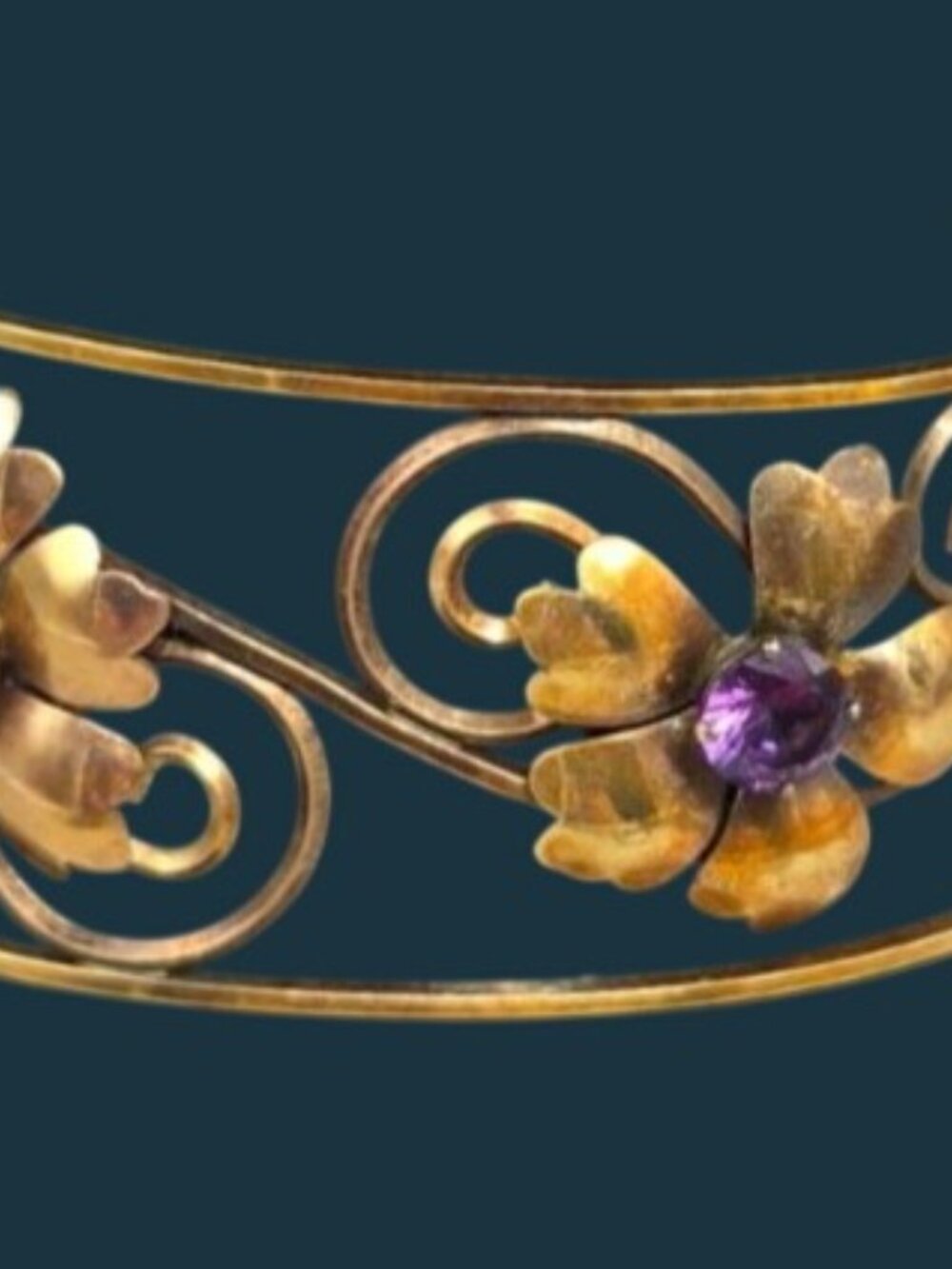 VTG Harper 1/20 12K Gold Filled Filigree Amethyst Flower Cuff Bracelet 6.5" - Picture 3 of 16